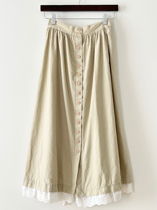 Vintage Dresses & Skirts - Vintage Byer California 100% Cotton Eyelet Lace Trim Button Midi Skirt
